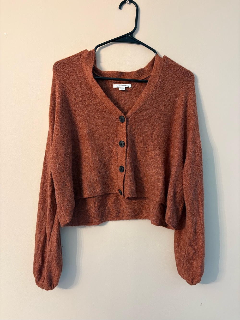 Cropped V-Neck Button Cardigan Sweater - Rusty Orange